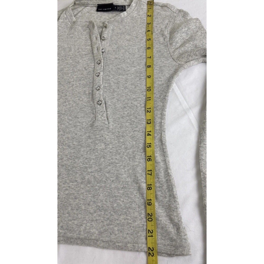 Vtg Y2K The Limited Henley Top Size S Ribbed Gray Bella Swan USA Rhinestone - Picture 12 of 13
